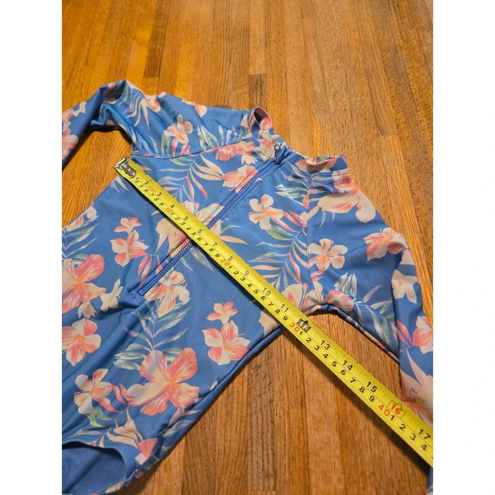 Wonder Nation Girl Med Tropical Floral Long Sleeve One Piece Rash Guard Swimsuit